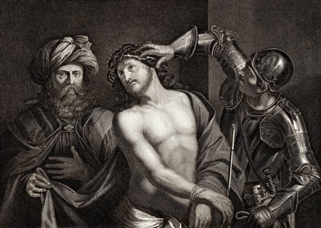 A crown of thorns placed on the head of Jesus
