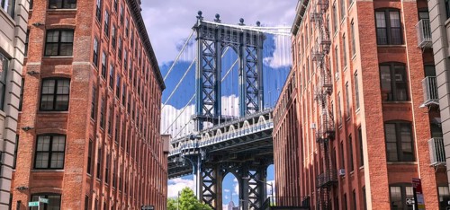 The Manhattan Bridge from Dumbo, Brooklyin, New York on a sunny day