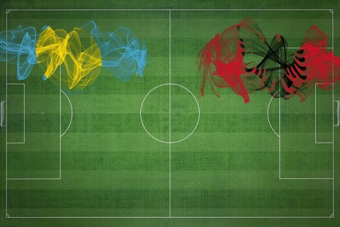 Palau vs Albania Soccer Match, national colors, national flags, soccer field, football game,