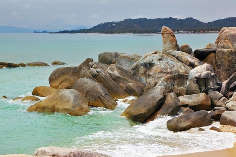 The picturesque pile of stones Grandma and Grandpa on the coast of the Gulf of Thailand. Lamai