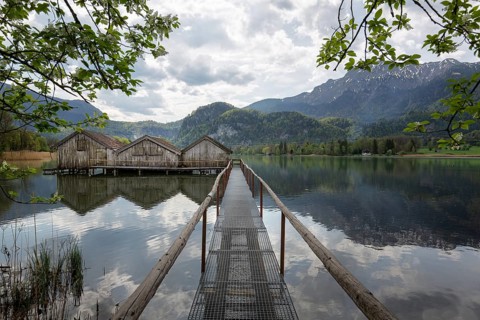 Old boathouses on Lake Lake Kochel, Bavaria