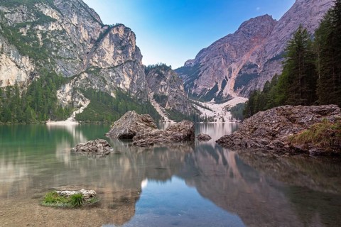 Late summer evening at Lake Lake Prags, South Tyrol