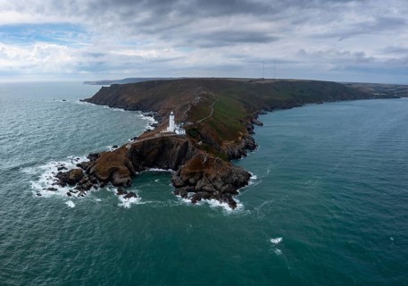 Aerial landscape view of the Start Point Lighthouse and headland in South Devon on the English