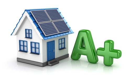 Energy Saver with Solar Panel, This is a 3d Rendered Computer Generated Image. Isolated on White