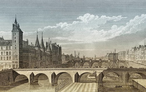 Pont au Change, Paris, antique steel engraved print, 1831