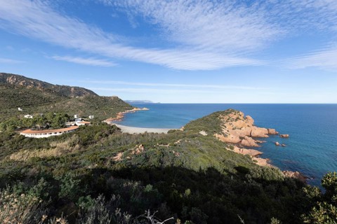 Bay with beautiful beach and sea in the sunshine, Spiaggia di Su Sirboni, Ogliastra, Sardinia,