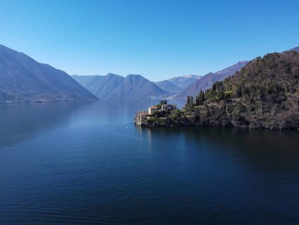 Aerial view of Villa Balbianello peninsula on Lake Como