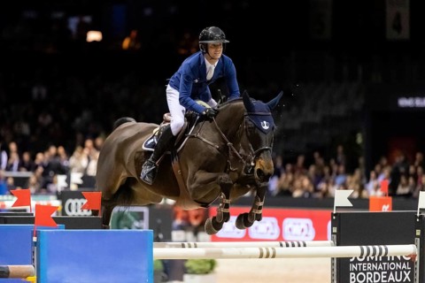 Julien Gonin of France competes in the equestrian Audi Grand Prix at Jumping International