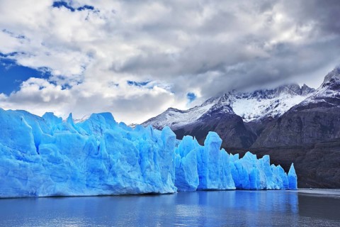 Chilean Patagonia. National Park Torres del Paine. Lake and Glacier Grey. The clouds covered the