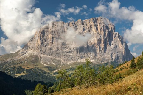 View from the Gardena Pass to the Sassolungo, South Tyrol