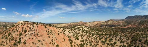 Aerial panorama of mountains with argan trees in their natural habitat, in Morocco