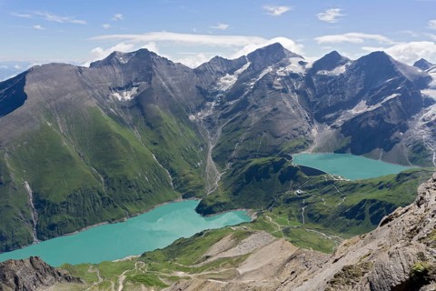 Wasserfallboden and Mooserboden, high mountain reservoirs of Kaprun in front of Großes