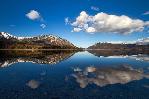 Reflection in Lake Walchensee, German Alps, Bavaria, Germany, Europe