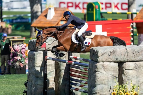 Olivier Robert of France, riding Iglesisa DV competes in the BMO Nations Cup during the CSIO Spruce