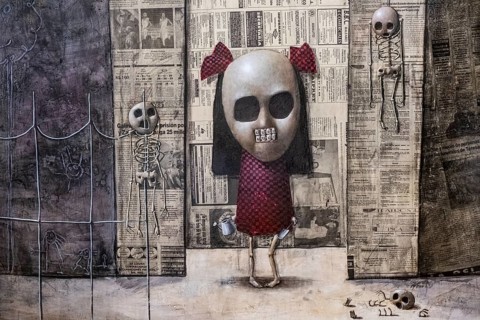 Ricard Chiang, Caseta de Paper, mixed media on wood, pollensa museum, Majorca, Balearic Islands,