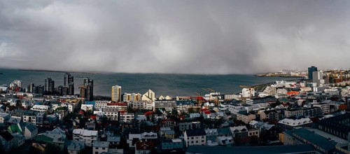 Panoramic view of downtown Reykjavik, the capital city of Iceland.