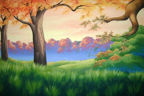 Theatre backdrop featuring autumn forest scene