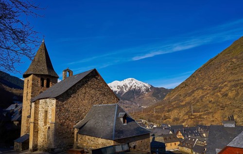 Escunhau village church in Lerida Catalonia of Aran Valley in Pyrenees Spain