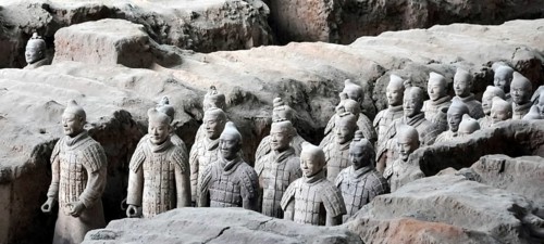 XIAN, CHINA - October 29, 2017: Terracotta Army. Clay soldiers of the Chinese emperor. Sculptures