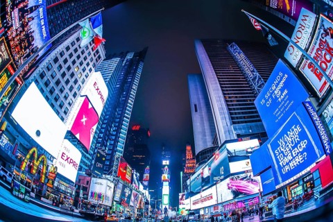Night view of the New York Times Square (TimesSquare). Shooting Location: New York, Manhattan