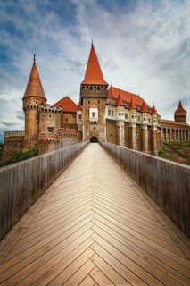 Wooden bridge to the castle in Transylvania, Hunedoara, Romania Hunedoara, Romania, Europe