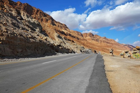 Stone dolmens on the roadside in the Judean Desert