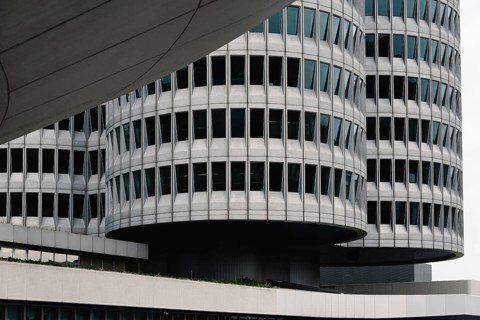 Munich, Germany, August 3, 2017: Exterior shot of BMW main offices in Munich. Designed by