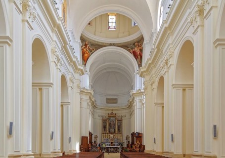 The interior is now simply painted white as the 18th century interior decoration was destroyed in