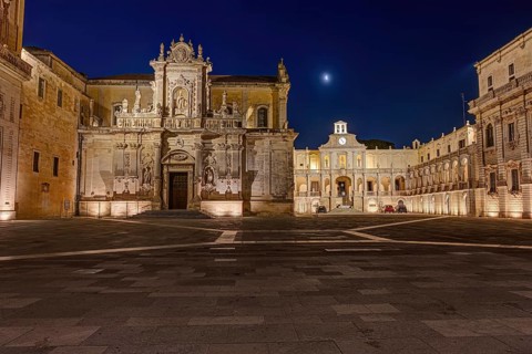 The beautiful Piazza del Duomo in Lecce, Italy, by night, Europe