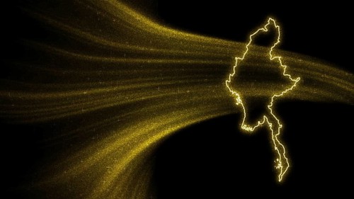 Map of Myanmar, Gold glitter map on dark background