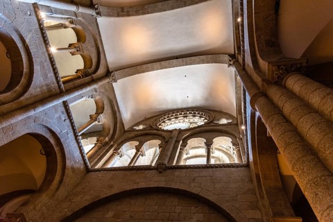 Santiago de COmpostela, Spain, July 18, 2020: Interior view of the Cathedral of Santiago. View