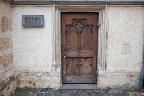Entrance door, former sacristy, today St Barbara's Chapel, Graz Cathedral, Graz, Styria, Austria,