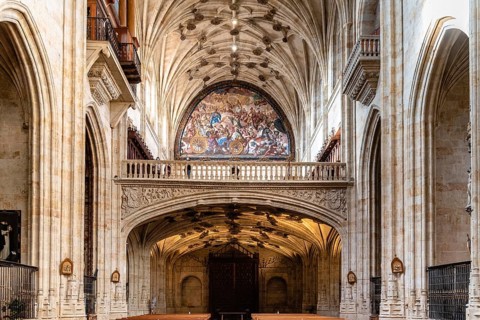 Salamanca, Spain, January 15, 2022: Interior view of the church of the Monastery of San Esteban,