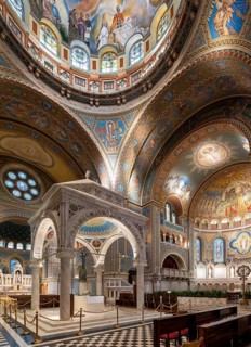 Szeged, Hungary, 14 October, 2022: view of the main transept and the altar of Saint Antony in the