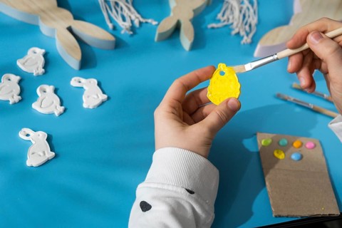 Master class of coloring Creator is using white air dry clay for making decor to EASTER holiday.