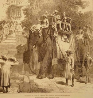 Lithographs The Prince of Wales at Parbutty Hill, Poonah His first Elephant Ride, Pune,