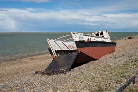 Shipwreck, beach, Puerto Santa Cruz, Patagonia, Argentina, South America