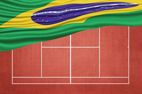 Brazil Flag on Clay Tennis Court, Sports Symbol