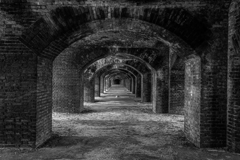 Endless corridors of Fort Jefferson on Dry Tortugas Island, Florida, USA, North America