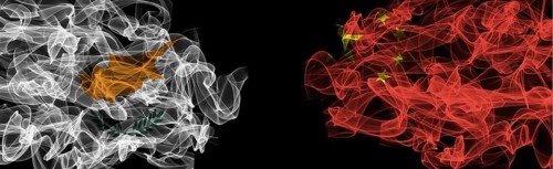 Flags of Cyprus and China on Black background, Cyprus vs China Smoke Flags