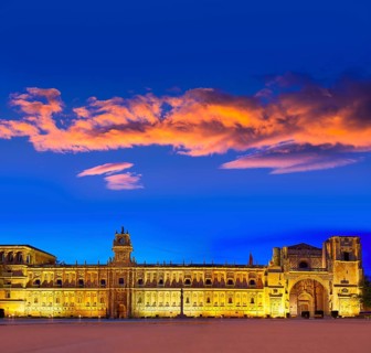 San Marcos in Leon sunset at the way of Saint James Castilla Spain