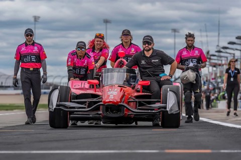 The crew of Dale Coyne Racing Honda prepare their race cars for the Big Machine Music City Grand