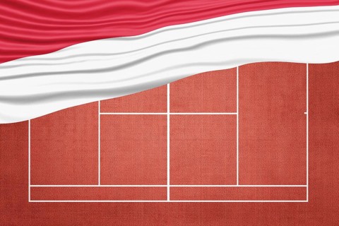 Monaco Flag on Clay Tennis Court, Sports Symbol