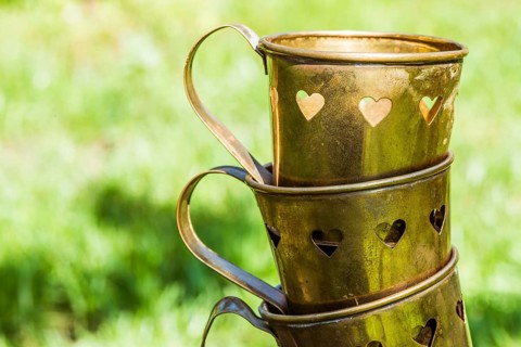 Metal cups with heart shapes