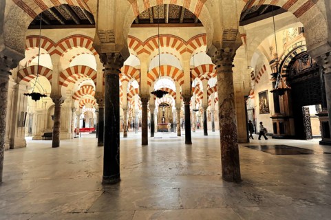 La Mezquita, Mosque, Cathedral of Cordoba, Cordoba, Andalusia, Spain, Europe, Bright columned hall