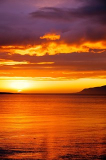 Sunset at midnight near Reykjavik in Iceland