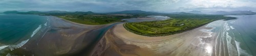 Ballinskelligs Bay, sandy beach and River Rinny, Waterville, Ring of Kerry, drone shot, Kerry,