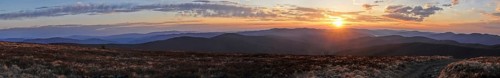 Scenic panorama of sunset over Ukrainian landscape from borders with Slovakia