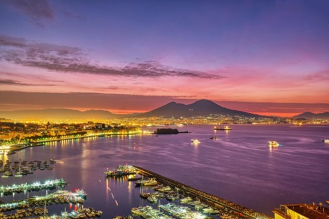 Dramatic sunrise in Naples with Vesuvius in the background