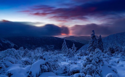 Early sunrise in the Karkonosze Mountains. Karkonosze National Park, Poland, Europe